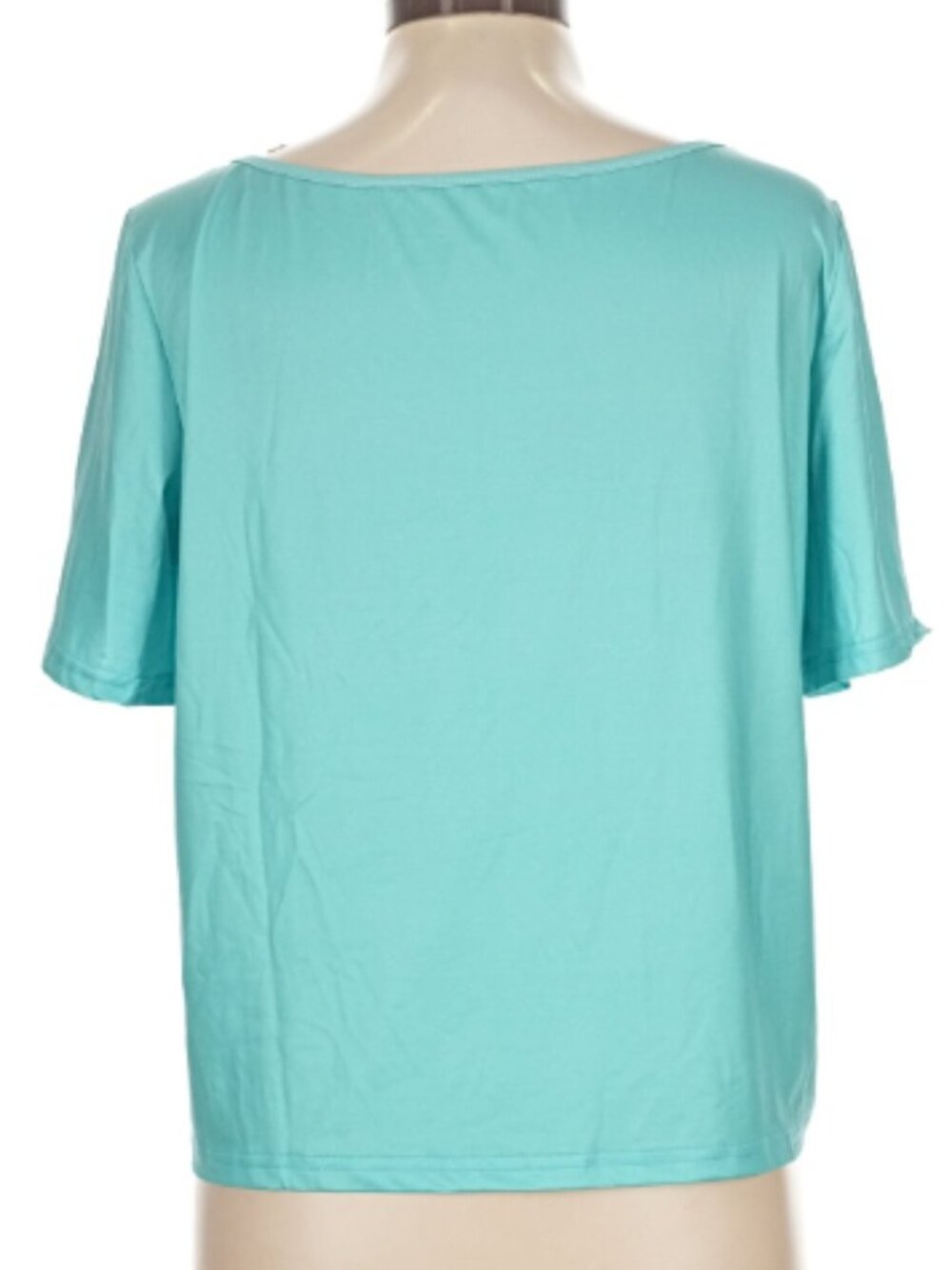 Cute Light Teal "Faith" Cropped Crew Neck T-Shirt Size Large - Picture 2 of 3
